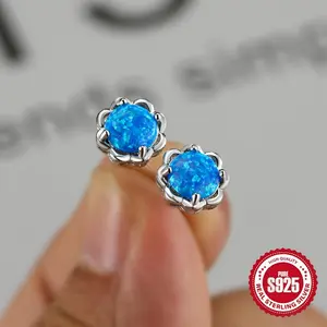 Earrings] Exquisite Blue Opal  Sterling Silver Flower Earrings | Suitable For Women, Dates, Parties, Daily Fashion Jewelry Accessories |  magnetic earrings non tarnish jewelry earrings for women earring stacking set