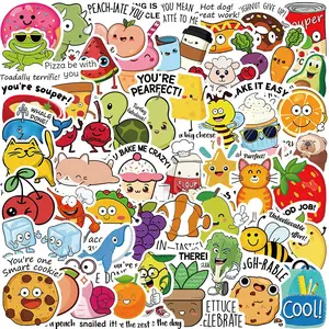 Cartoon Food & Letter Pattern Sticker, 50pcs/set Waterproof Self Adhesive Decor Paper, Decor Sticker for Gift Greeting Card Water Bottle Laptop Phone, Ornaments
