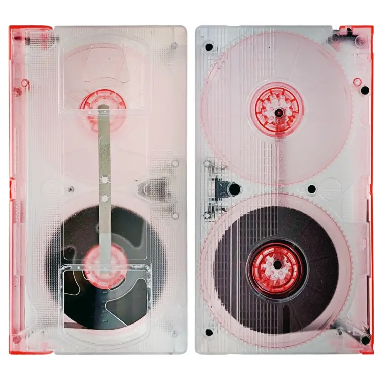 Clear VHS Tape Shell w/Transparent Pink Dust Cover & Spools and T-130 Tape