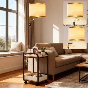 63IN Floor Lamps withTable&Basket, Modern Standing Tall Lamps with Adjustable Fabric Shade and Movable Casters, End Table Lamp for Living Room/Sofa Beside/Corner Decor-Black(Bulb Included)
