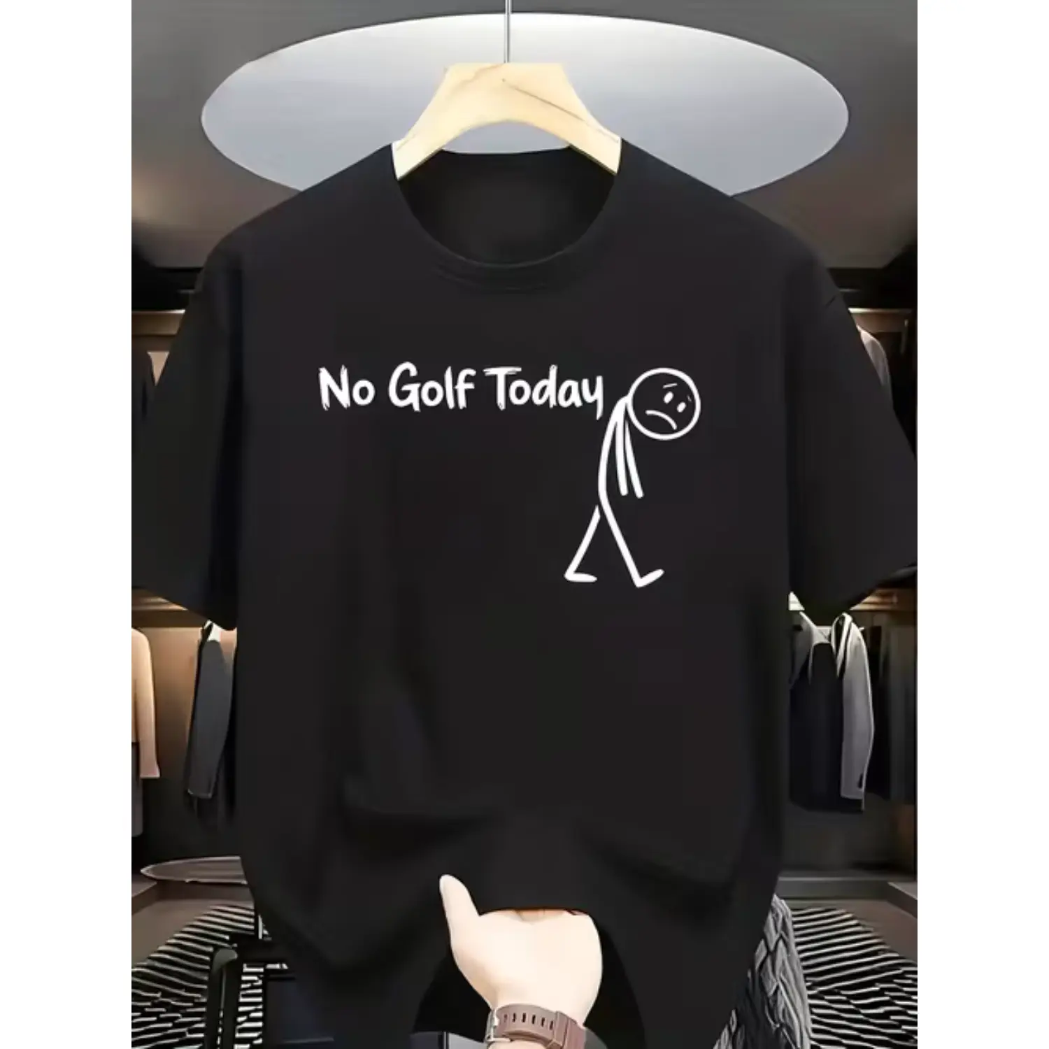 "Round Neck Short Sleeve T-Shirt with 'Today' and Frustrated Graphic – Humorously Expressing Disappointment"