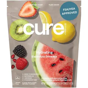 Cure Hydration | Plant-Based Electrolyte Drink Mix | No Added Sugar | FSA & HSA | Dehydration Relief Powder Made with Coconut Water | Non-GMO | Vegan | 8 Servings - Variety Pack