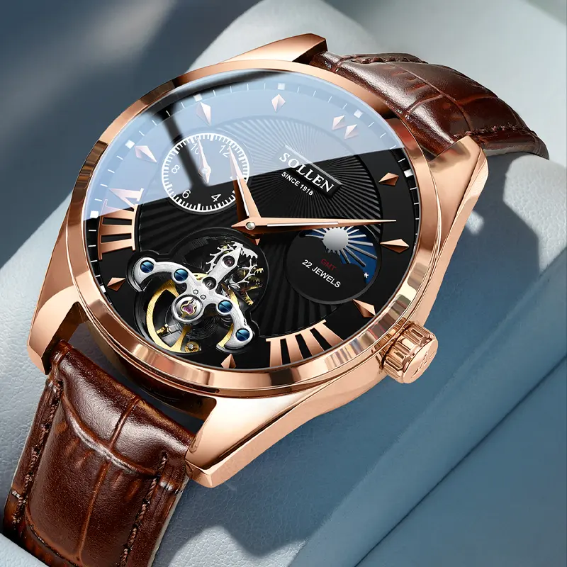 【SOLLEN】High-End Men’s Business Watch –  watch with waterproof design; an ideal gift for Christmas, birthdays, boyfriends, husbands, Valentine’s Day, Father’s Day, and weddings. Model 302 mechanical