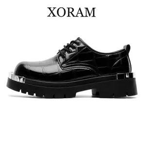 2026 New Men's English-Style Leather Formal Shoes - High-Quality Thick-Soled Closed Leather Footwear, Large-Size Decorative Walking Shoes (Style 7068), English-Style Formal Shoes