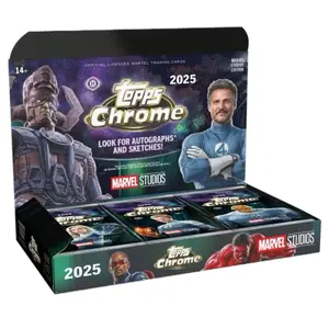 Topps 2025 Marvel Studios Chrome Hobby Box - 10 Packs with 8 Cards Each - Iconic MCU Trading Cards Featuring Super Heroes & Villains