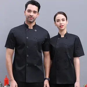 Professional Chef Uniform Long Sleeve - Pure White Polyester Workwear with Black Trim & Red Piping, Unisex for Men & Women, Durable & Easy-Clean for Restaurant, Hotel, Canteen, Catering, Catering Staff Clothing, Easyclean Material, father gift