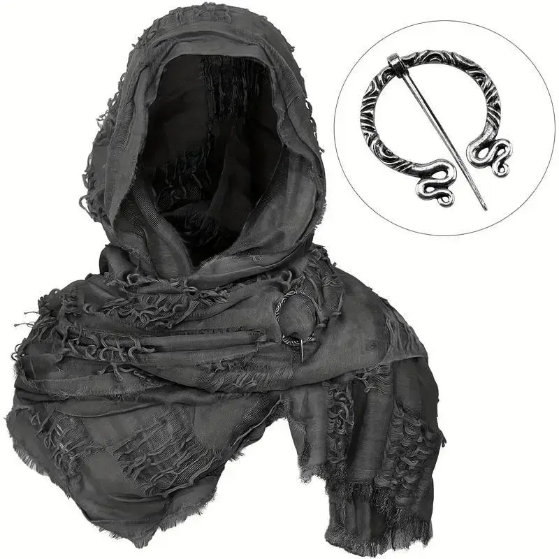 Cloak and Viking hooded cape from the medieval Renaissance period, Halloween costumes, streetwear, popular cultural events, tattoos, durable fabric accessories, Gothic men's clothing, silk, beige, plain color Cloak and Viking hooded cape from the medieval Renaissance period, Halloween costumes, streetwear, popular cultural events, tattoos, durable fabric accessories, Gothic men's clothing, silk, beige, plain color