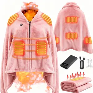 Portable USB Heated Blanket Shawl with 20000mAh Battery: 63"x33.5" Wearable Electric Throw, 15s Fast Heating, 3-Temp & Auto Shut-off, Machine Washable Velvet Flannel for Camping, Office & Travel - Mother’s Day & Birthday Gift