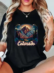 100% Cotton Unisex Colorado Mountains Classic Graphic Design Colorado T-Shirt Casual Graphic Printed Vintage Tshirt
