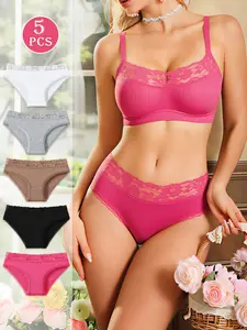HOTCOM Cotton Underwear for Women Lace Cheeky Bikini Panties Stretch Ladies Soft Hipster Briefs 5 Pack S-XXL