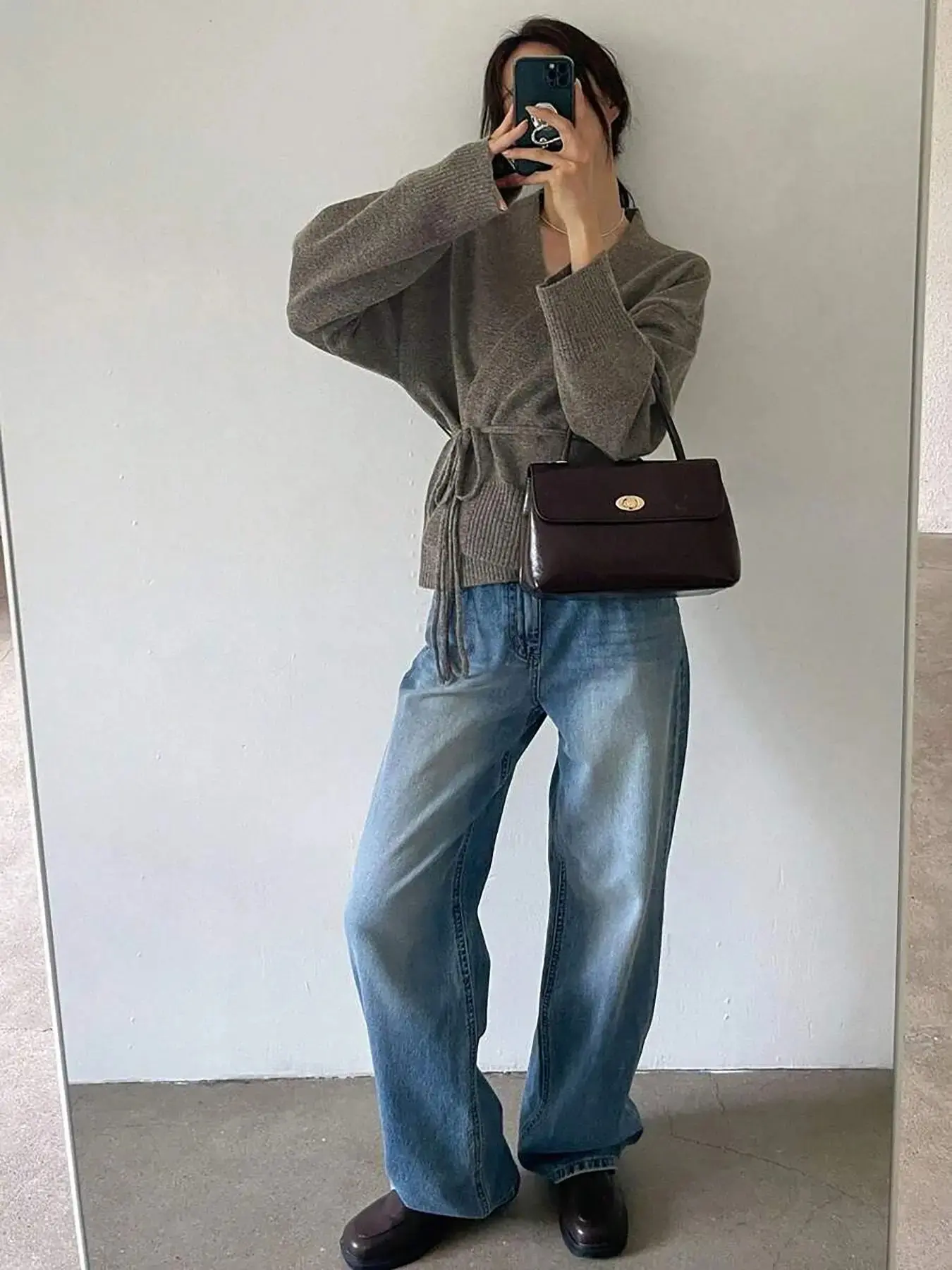 Women's Solid Color Drawstring V Neck Belt Design Sweater Cardigan, Retro Style Casual Comfortable Long Sleeve Cardigan, Soft and Skin-friendly Women's Sweater, Knitwear, Knitting, Fitted Knitwear Sweater, Belted V Neck