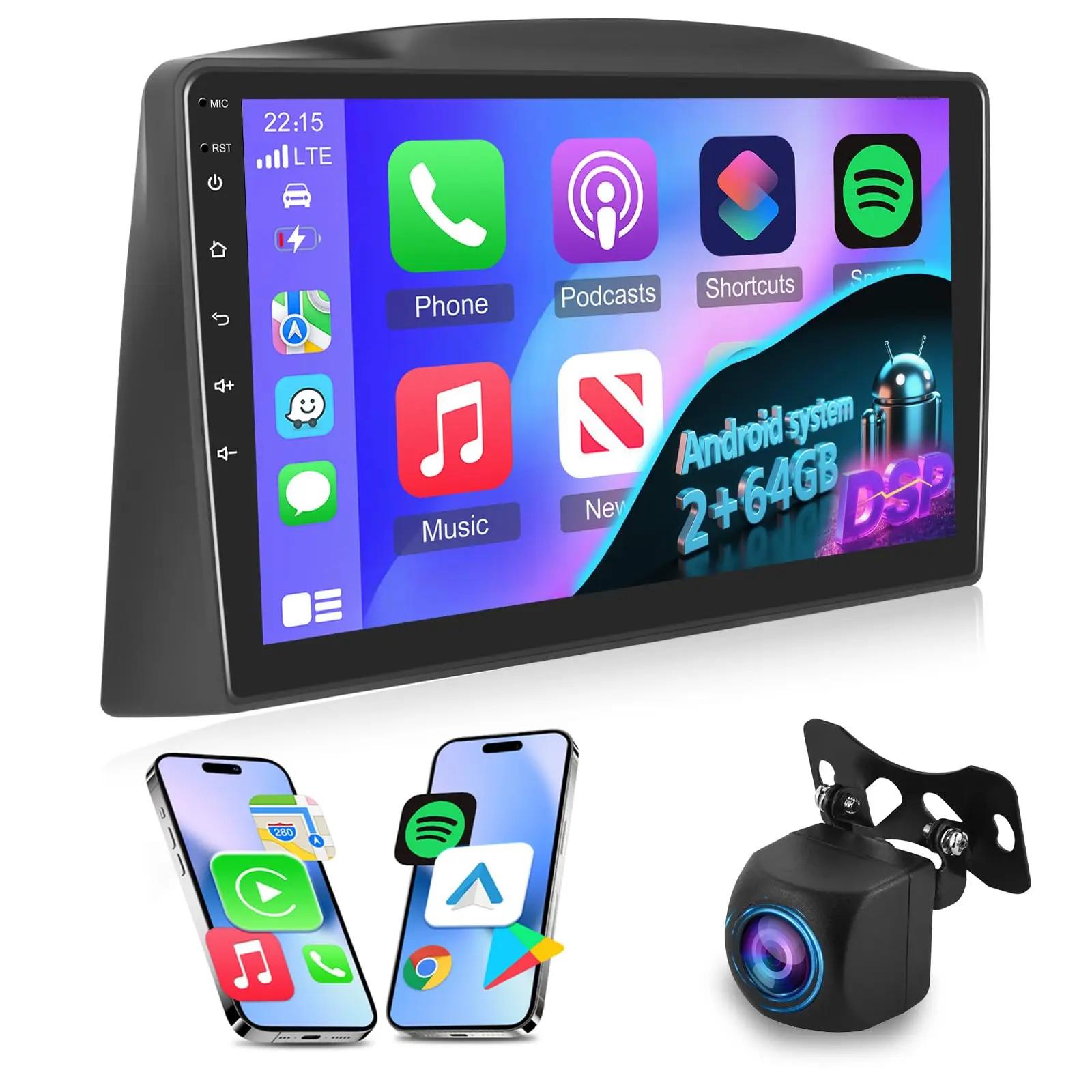 10.1 Inch Touchscreen Android Car Radio Head Unit for Jeep Grand Cherokee 2005-2007, Wireless Carplay, Android Auto, DSP/EQ, Wi-Fi, GPS Navigation, Multi UI, SWC, Backup Camera, 2GB/4GB RAM, Bluetooth, Car Video Player, Car Monitor Screen