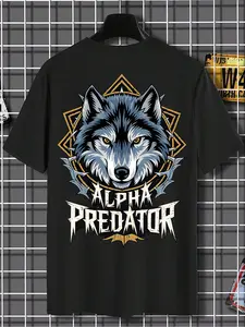 Men's Alpha Wolf Graphic T-Shirt - "Alpha Predator" Wolf Head Oversized Tee | Black Streetwear Cool Animal Print Shirt | Bold Vintage-Inspired Wolf Design Tee for Guys | Casual Alpha Male Wolf Shirt | Predator Graphic Tee for Men