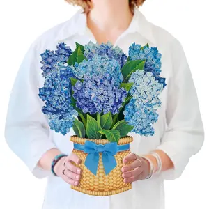 Pop Up Cards, Nantucket Hydrangeas, 12 Inch Life Sized Forever Flower Bouquet 3D Popup Greeting Card, Birthday Cards, Thank You Card, Blank Notecard & Envelope