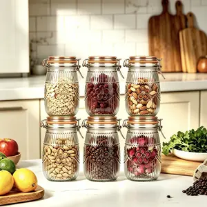 Wide Mouth Vintage Mason Jars 32oz Airtight Lid Canister Quart Jars for Kitchen Storage Coffee Sugar Beans 6 Pack Durable Clear Glass Containers with Sun Flower Pattern