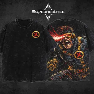 [ superhero tee ] "Cyclops" 3c Summers The Mutants X-Force MCU Comic Edition Double Printed Oversize Lightweight Acid Washed Tee Hoodie Sweater TV Series Graphic Design Top Cotton Streetwear Comic Superheroes T-Shirt Clothes Menswear
