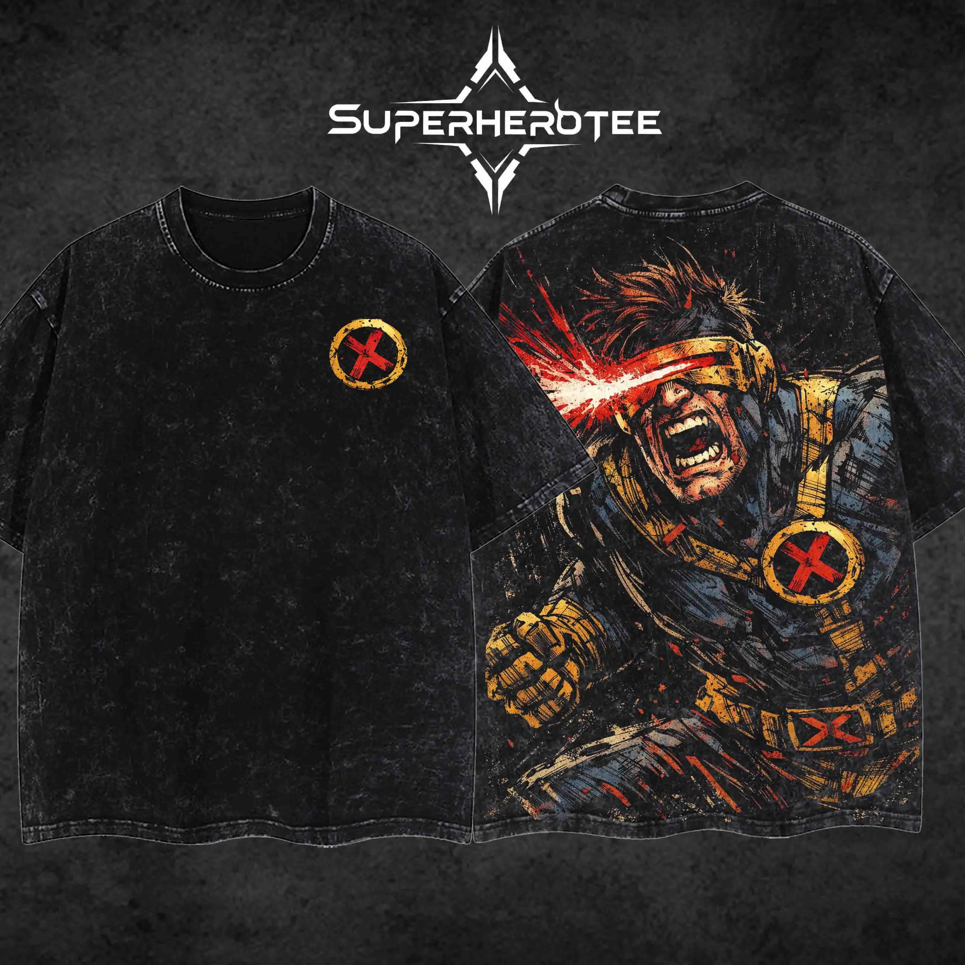 [ superhero tee ] "Cyclops" 3c Summers The Mutants X-Force MCU Comic Edition Double Printed Oversize Lightweight Acid Washed Tee Hoodie Sweater TV Series Graphic Design Top Cotton Streetwear Comic Superheroes T-Shirt Clothes Menswear