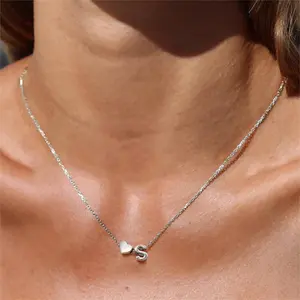 ChicSilver S925 Initial Letter Pendant Dainty Daily Simple Heart 925 Sterling Silver Necklace Silver Jewelry Gifts for Women