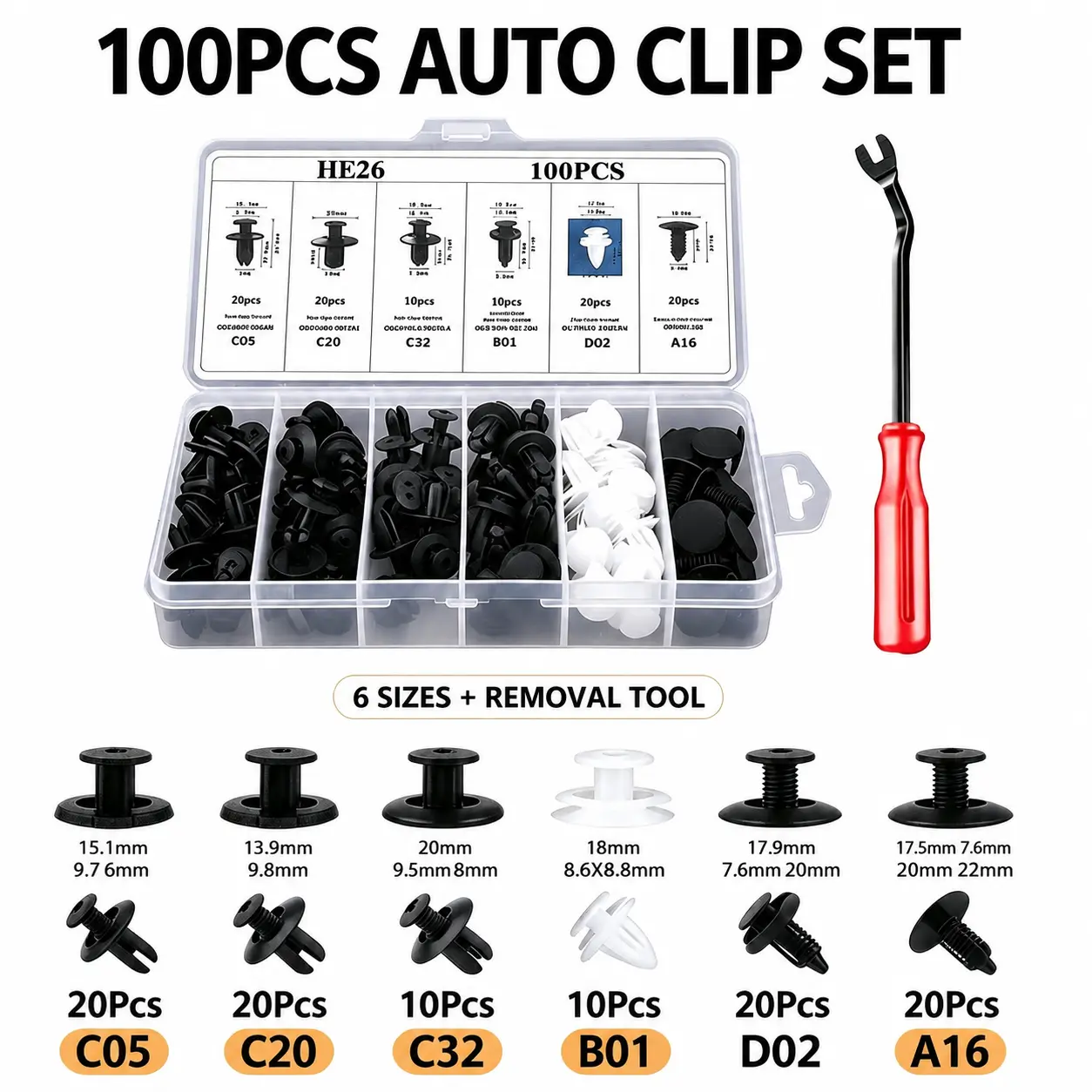 Automotive Replacement Car Repair Tool Kit - Hassle-Free Clip Sets for Quick Repairs, Push-Type Bumper Plastic Rivets, Auto Fasteners with Secure Fit