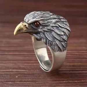 Retro Eagle Pattern Adjustable Ring, Personalized Trendy Metal Finger Jewelry, Fashion Vintage Statement Ring for Men Daily Casual Wear
