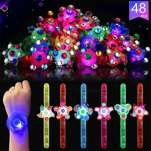 LED Glowing Fidget Spinner Bracelet Party Gift Set, 12/24/48 Pieces Pinata Candy Bags, Perfect for Dark Parties, Colorful and Fun