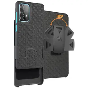 Case with Clip for Galaxy A52 5G, Nakedcellphone [Black Tread] Kickstand Cover with [Rotating/Ratchet] Belt Hip Holster Holder Combo for Samsung Galaxy A52 5G Phone