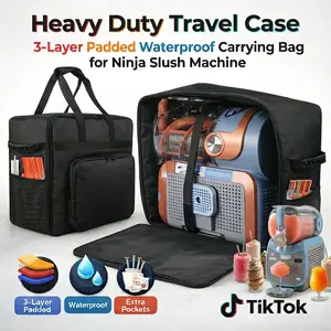 Heavy Duty Travel Case for Ninja SLUSHi Max FS605, 3-Layer Padded Waterproof Carrying Bag for Ninja Slush Machine, Portable Storage Accessories with Pockets for Cups & Straws