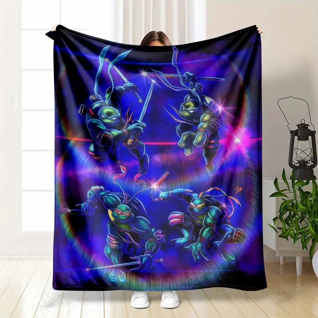 Neon Heroic Ninja Turtles Fleece Blanket Vibrant Action Combat Printed Pattern Ultra Soft Warm Microfiber Throw Lightweight Cozy Bedding for Movie Night Couch Snuggling Game Room Decor Birthday Gift