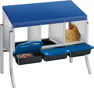 3-Hole Chicken Nesting Boxes for Farm,Corrosion-Resistant Metal Nesting Boxes with Egg Collection Tray,Wall Mount/Freestanding Poultry Laying Boxes for Chicken Coops and Hens,Blue