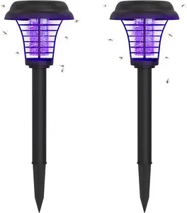 A set of 2 solar LED garden lights with pest control function, suitable for outdoor gardens and yards.