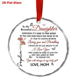 "To My Beautiful Daughter" Personalized 2D Flat Glass Hanging Ornament - Prismatic Cut, Carnation, Butterfly, Holiday Sentimental Mom Gift for Birthday, Graduation, Home & Festive Decor Decoration