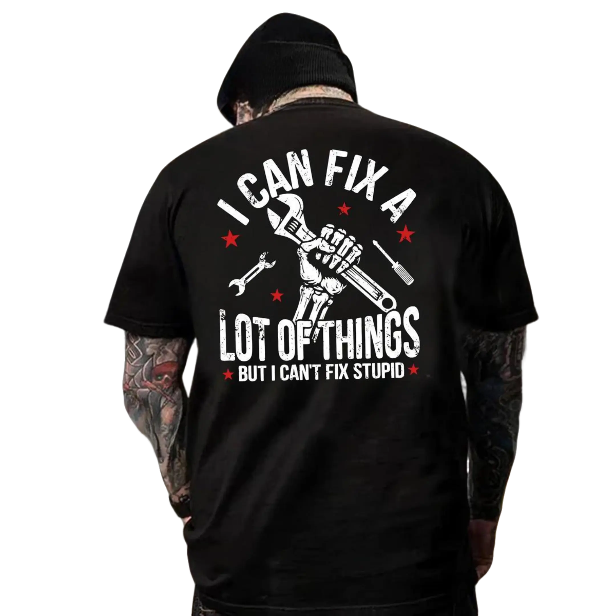 Basic Tee Club Black Hoodie I Can Fix A Lot Of Things But I Can't Fix Stupid Funny Mechanic Quote Sweatshirt for Men Casual Cotton T Shirt