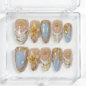 TADA NAILS | Oceanic Blush 10PCS Handmade Press On Nails REUSABLE 3D Gel fake nails acrylic press nails /2025