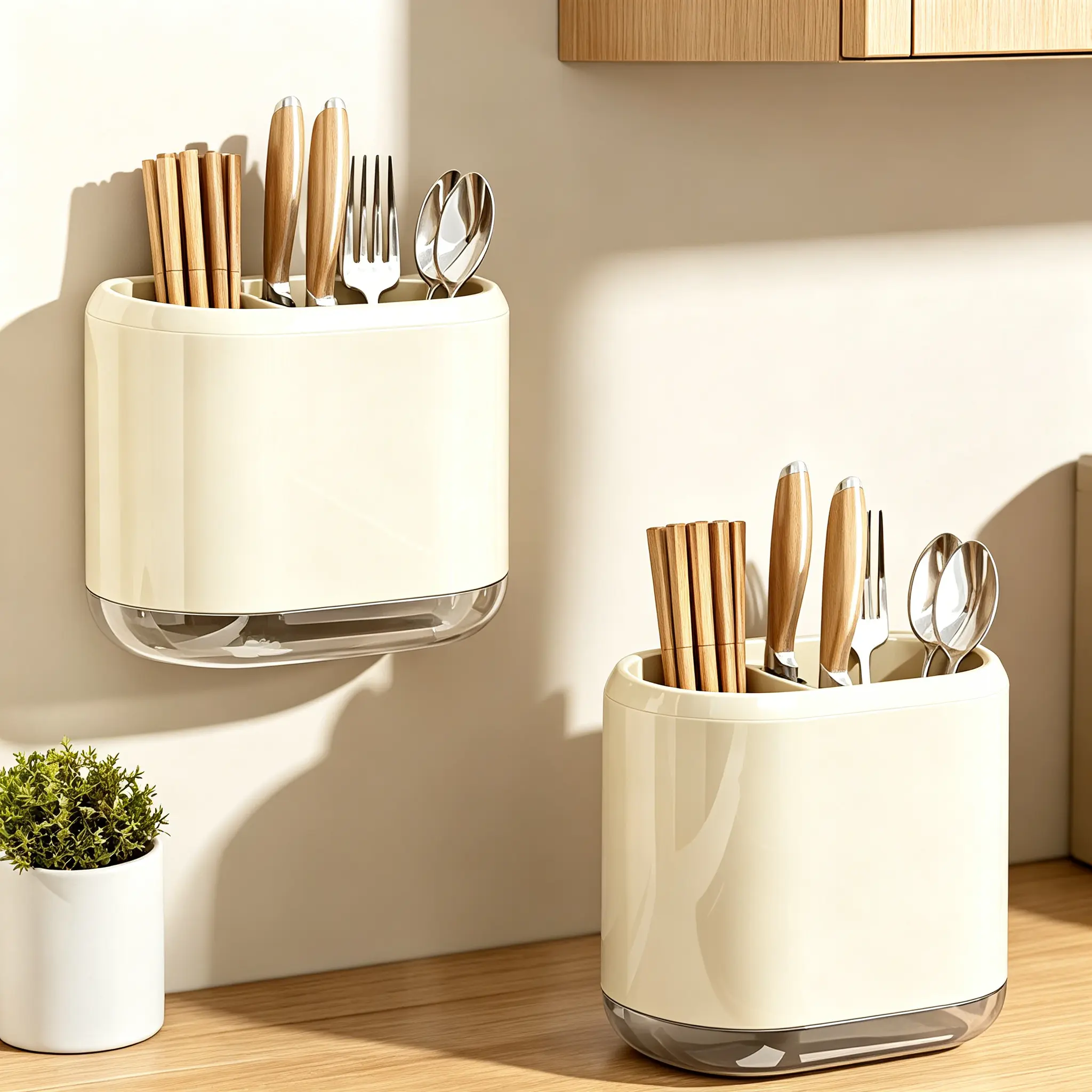 Punch-Free Stainless Steel Wall Mount Utensil Holder - Detachable Drain Tray, Dual-Use Countertop/Hanging Organizer for Chopsticks, Spoons, Forks, Heavy-Duty Adjustable Metal Rack for Kitchen Sink shoe hat blade stand removable drawer easy-to-clean, Gloss