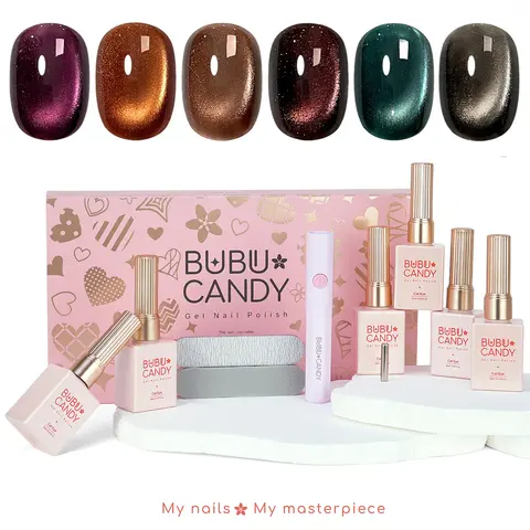 BUBU CANDY 6PCS Peacock Fantasy Cat Eye Gel Nail Polish Set, Shimmer Peacock-Inspired Shades with LED Light & Rubbing Strips, 15ml Each, Long-Lasting Soak-Off DIY Manicure Kit tiktokshopspringglowup #Summervibes