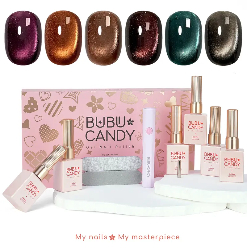 BUBU CANDY 6PCS Peacock Fantasy Cat Eye Gel Nail Polish Set, Shimmer Peacock-Inspired Shades with LED Light & Rubbing Strips, 15ml Each, Long-Lasting Soak-Off DIY Manicure Kit tiktokshopspringglowup #Summervibes