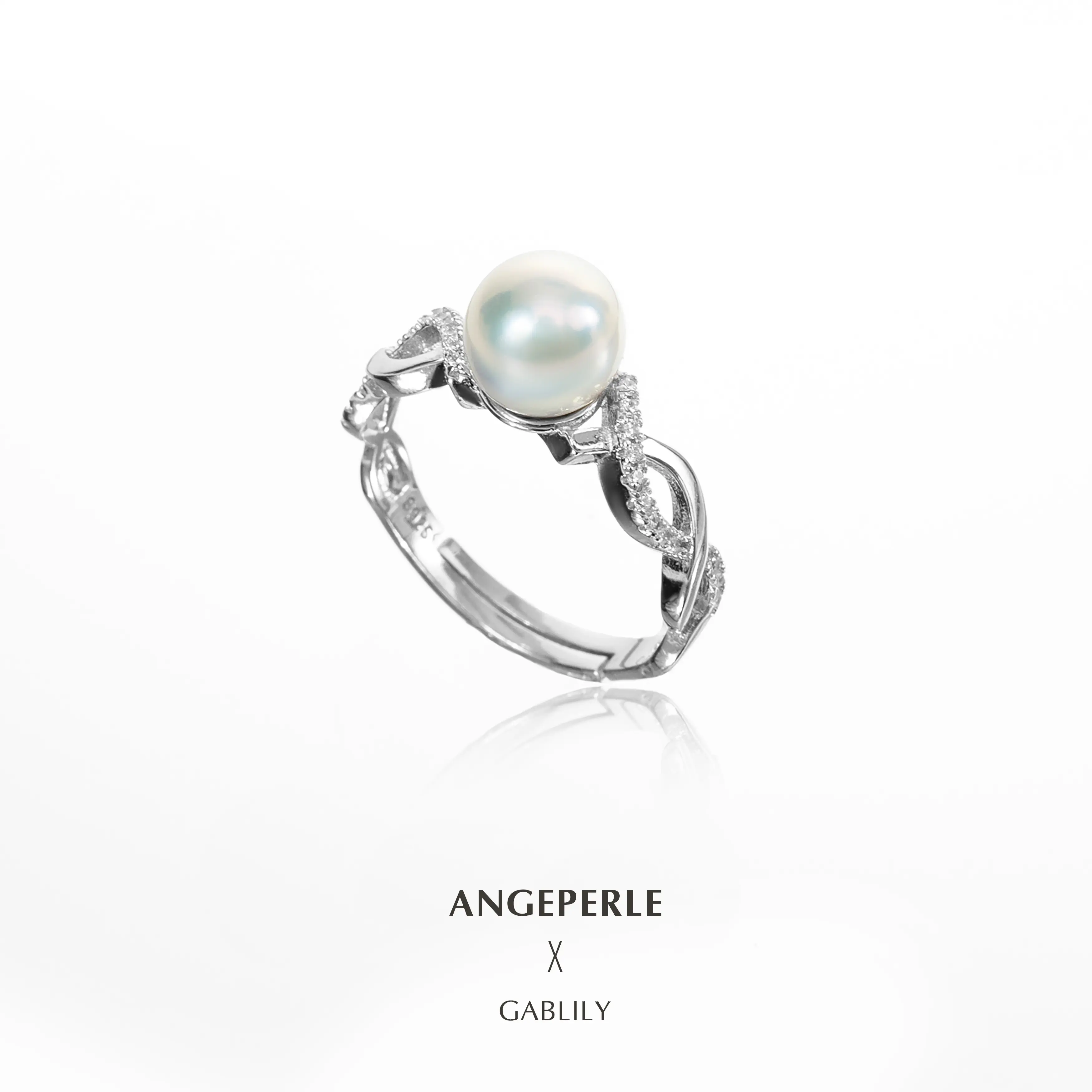 ANGEPERLE S925 Sterling Silver Freshwater Pearl and Gablily Wire-Wrapped Ring 7-8mm TSJCY259