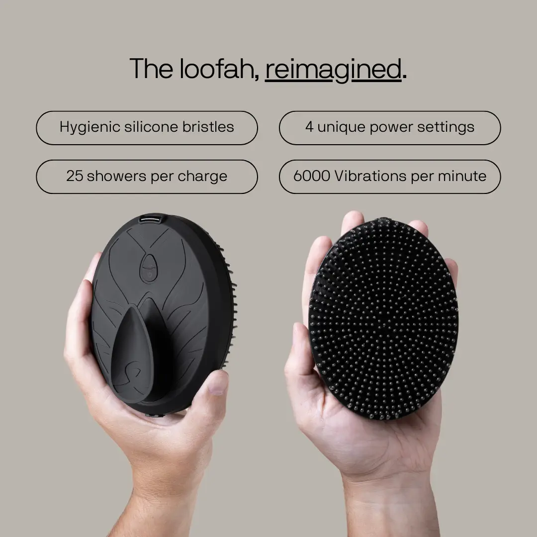 Black Wolf Sonic Scrubber Pro - Vibrating Face & Body Shower Brush, Water Resistant, 4 Settings (2 Speeds, 2 Modes) Exfoliating Shower Scrubber Exfoliating Shower Scrubber