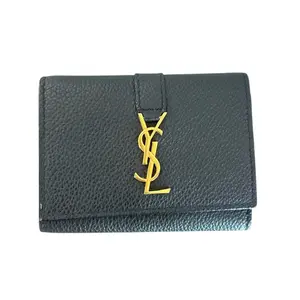 Pre-owned Yves Saint Laurent Grained calfskin Small Leather Goods SAINT LAURENT Black Leather YSL 6 Key Holder & Card Case