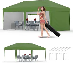 3x6 m Pop Up Canopy Tent - Instant Beach Sun Shelter with 210D Silver Oxford Fabric & 4 Sidewalls, 4/6 Sandbags & Wheeled Bag (Green)