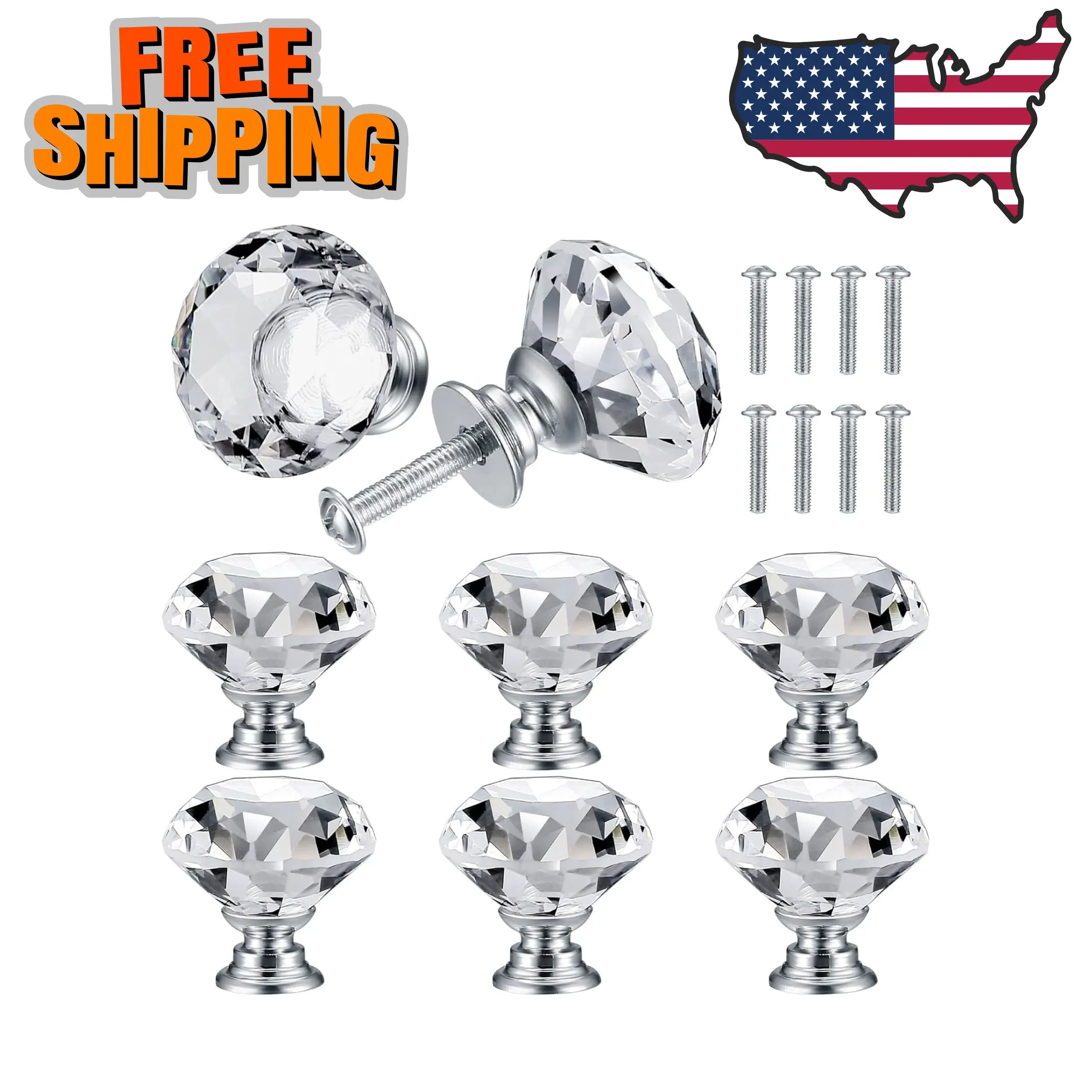8 Pcs Crystal Cabinet Knobs, Decorative Diamond Shape Crystal