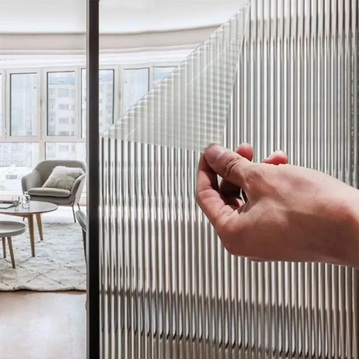 Reeded Glass Window Privacy Film, Sun Shade Film, Decorative Frosted Window Clings, Peel & Stick Adhesive Film for Bathroom & Home, Privacy Film For Glass Windows