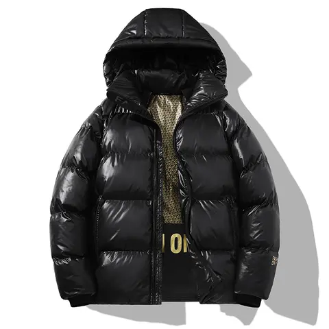 Men's Stylish Long Sleeve Plain Winter Warm Shiny Jacket - Removable Hood, Graphene Lining, Windproof, Cold Resistant - Menswear Athletic Outerwear for Daily Casual Outdoor Use