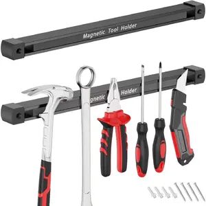 Double Sided Magnetic Tool Holder 12 Inch Magnetic Tool Bar Heavy Duty Wall Mount Strip with Ultra Strong Magnet for Garage Workshop Jobsite Shed and Kitchen 2 Pack