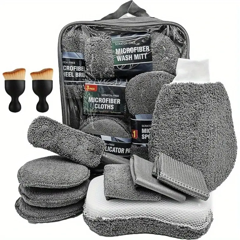 11 Piece Microfiber Car Cleaning Kit, Includes Tire Brush, Scratch Remover Pad, Detail Sponge, Soft Gloves, Durable Cleaning Tools, Essential Internal External Care, Car Cleaning Supplies, Car Cleaning Sets, Car Washing Kit, Detailing Kit