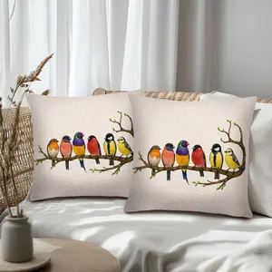 Charming Bird & Floral Pillow Cover, Farmhouse Style, Invisible Zipper Closure, Sofa Cushion Cover, Bedroom Decor, 18x18 Inches