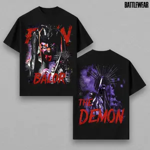 [WWE] Finn Balor The Demon Wrestling Graphic T-Shirt, WWE Demon King Inspired Streetwear Tee, Dark Horror Aesthetic Shirt, Vintage Style Black Top, Oversized Cotton Unisex Casual Outfit, Modern Era Fan Apparel Gift