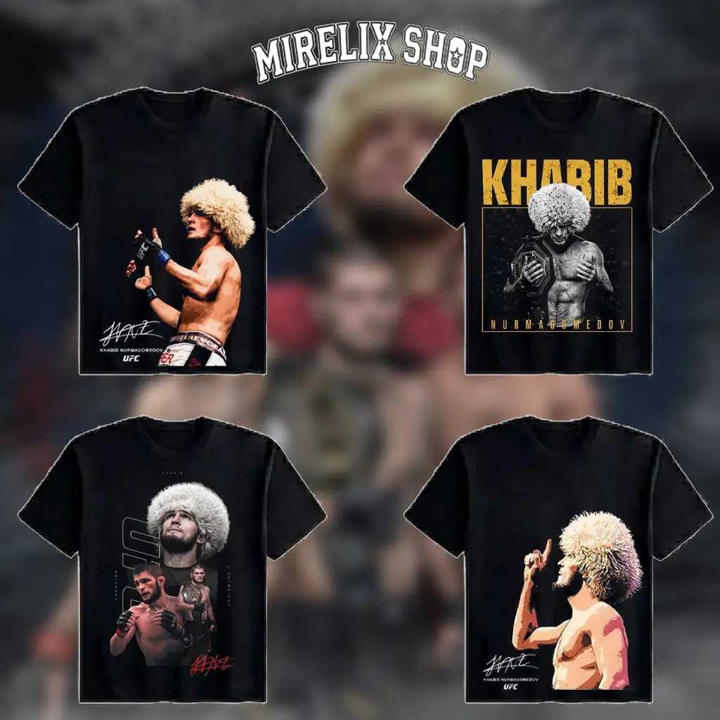 [Collection] Khabib Nurmagomedov The Eagle Champion Graphic T-Shirt Men's MMA Combat Sports Apparel UFC Lightweight Fighter Signature Print Casual Everyday Streetwear Mixed Martial Arts Fan Premium Tops For US Mens Wear