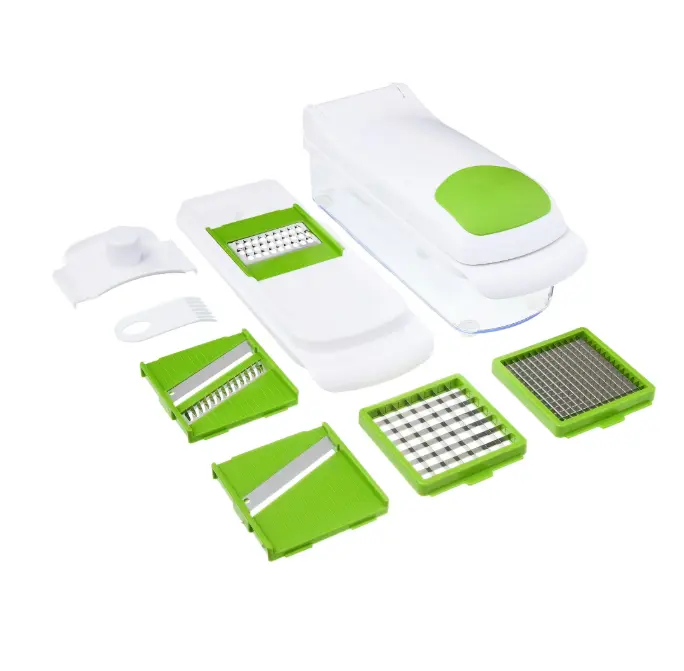 11-Piece Multi-Function Dicer and Mandoline Stainless Steel Green Glaze 820g Kitchen Tool Set
