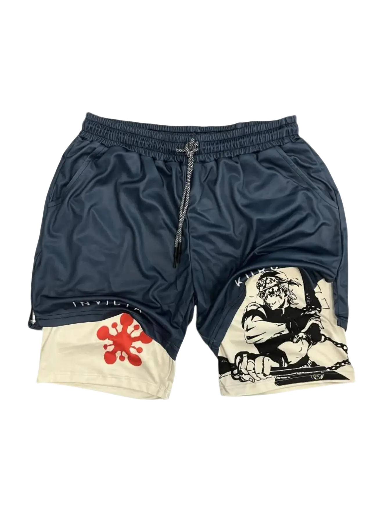 Demon Slayer Tengen 2-in-1 Performance Shorts Summer Double Layer Beach Pants Fitness Training Pant Sports Swimming Shorts